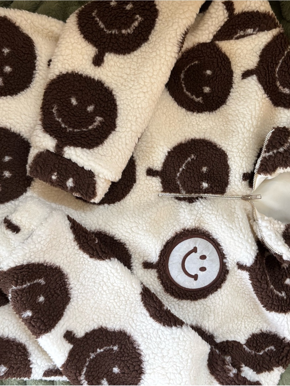 Bailey Rose Smiley Sherpa Cropped Quarter Zip Pullover S